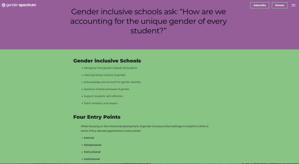 Gender Spectrum Entry Points, Transgender Activism in Schools